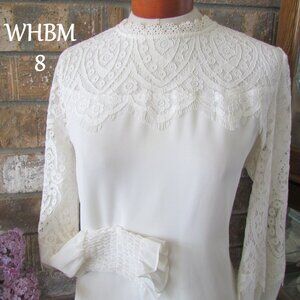 LACE BLOUSE, 8, CREAM OFF-WHITE IVORY by WHITE HOUSE BLACK MARKET,  LONG SLEEVES
